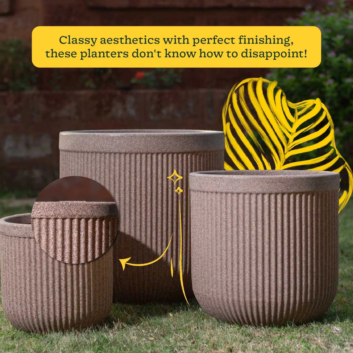 Large Ribbed Decorative Indoor Planter – Modern Flower Pot for Home & Office