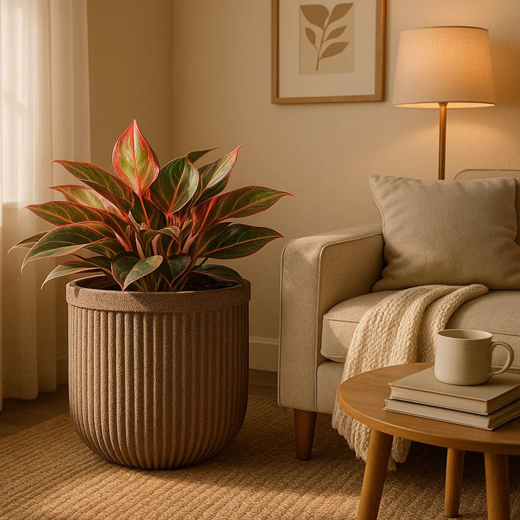 Large Ribbed Decorative Indoor Planter – Modern Flower Pot for Home & Office